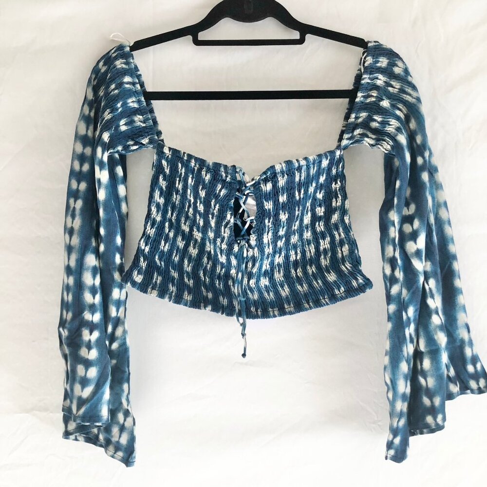 Luxury Tie Dye Smocked Crop Top Teal - Picture 2 of 6